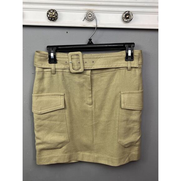 Express Dresses & Skirts - Express Belted Linen Blend Mini Skirt Womens Size 6 Tan Beige‎ Short Pockets NEW